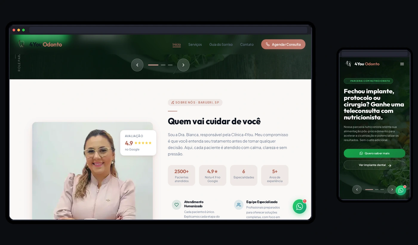 Site da 4You Odontologia — clínica da Dra. Bianca Moreno em Barueri, desenvolvido pela Neryx